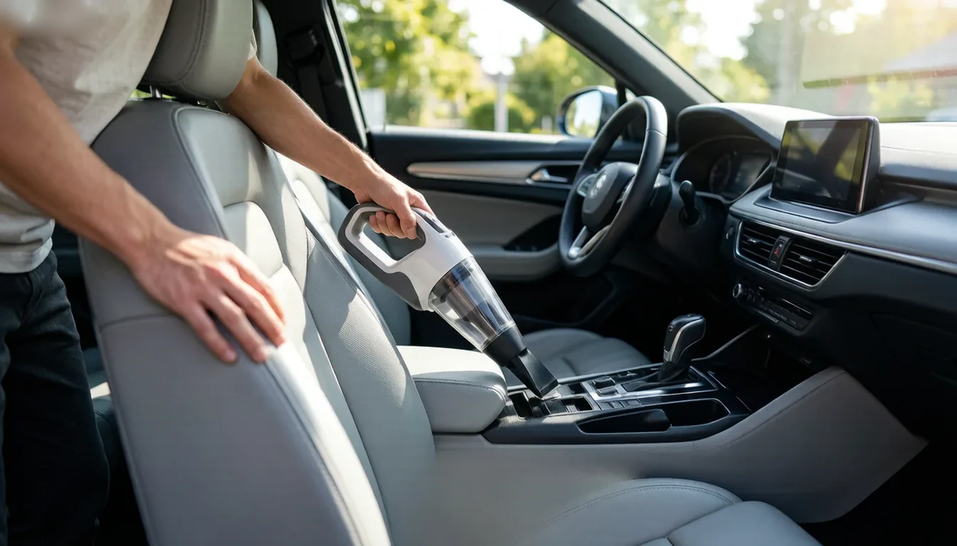 Pelanggan menggunakan penyedot debu mobil