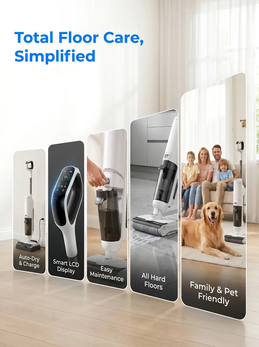 RedKey QS7 เครื่องดูดฝุ่นเปียกและแห้งไร้สาย · เครื่องล้างพื้นทำความสะอาดตัวเองหลายพื้นผิว 02