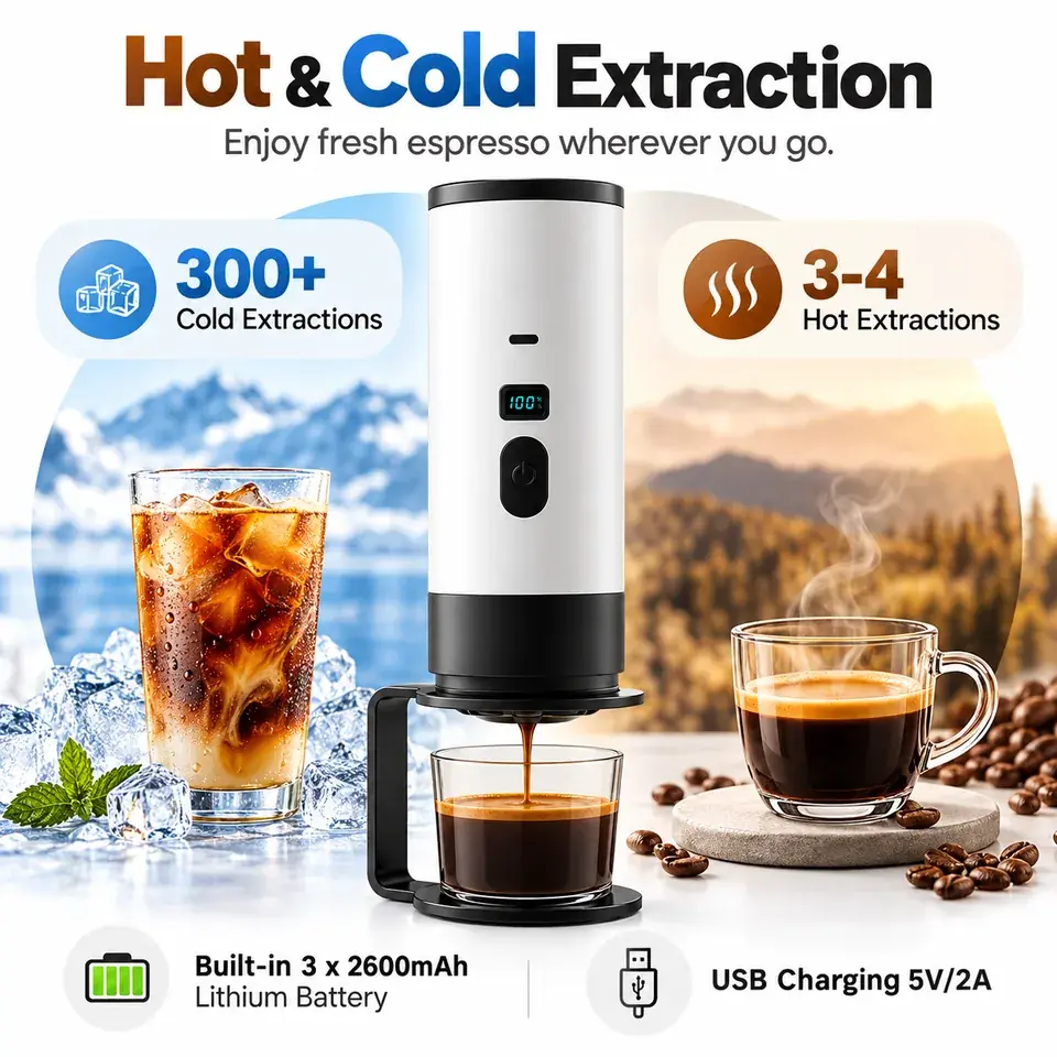XYD-003 3-in-1 Portable Espresso Machine · Self-Heating & Rechargeable 3