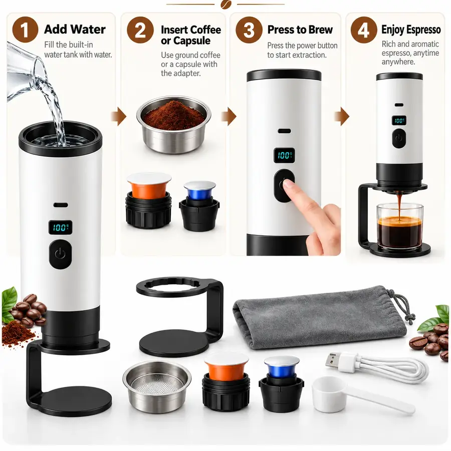 XYD-003 3-in-1 Portable Espresso Machine · Self-Heating & Rechargeable 03