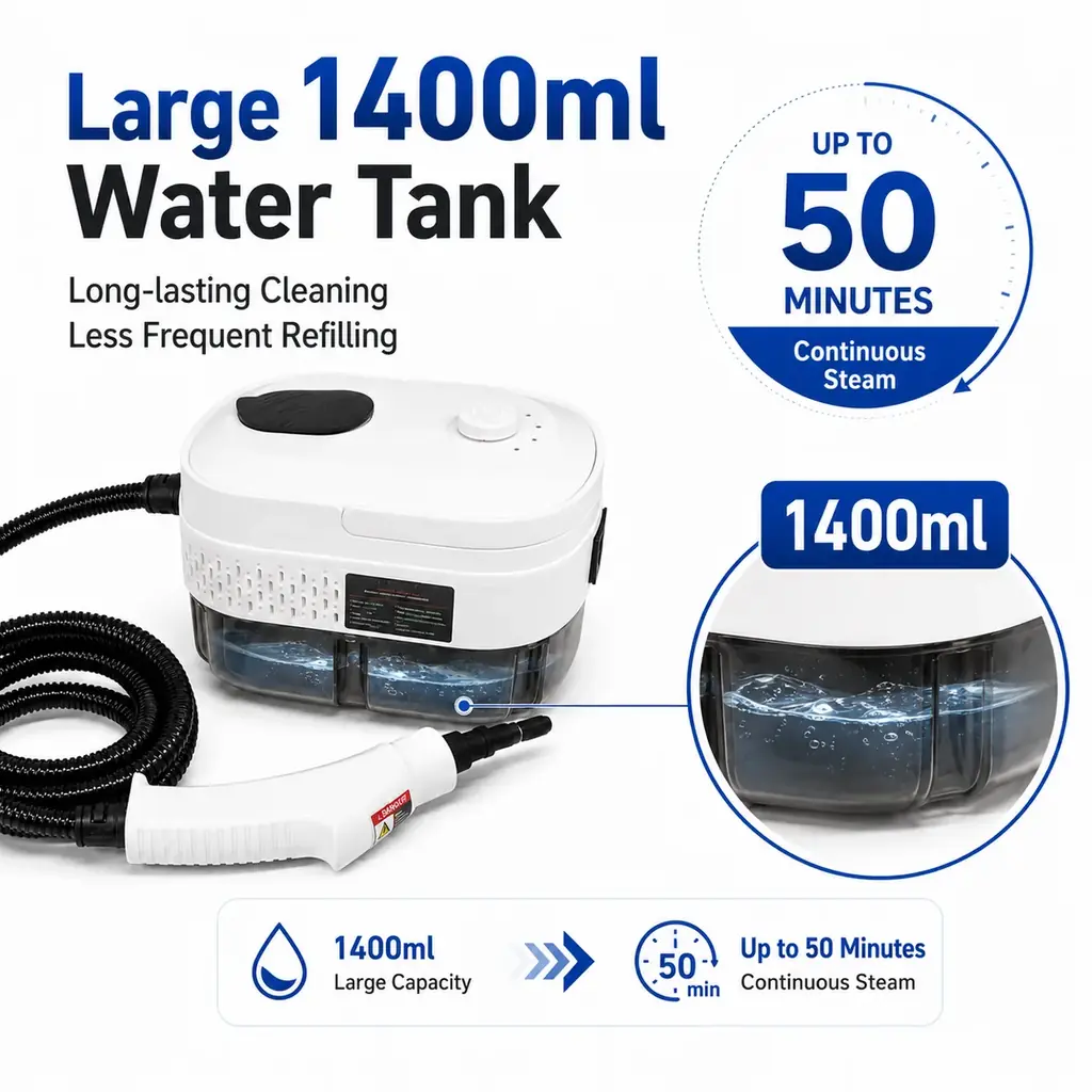 Mesin Pembersih Uap Bertekanan Tinggi 1500W, Uap Panas 100℃, Mesin Pembersih Portabel Serbaguna dengan Tangki Air 1400ml