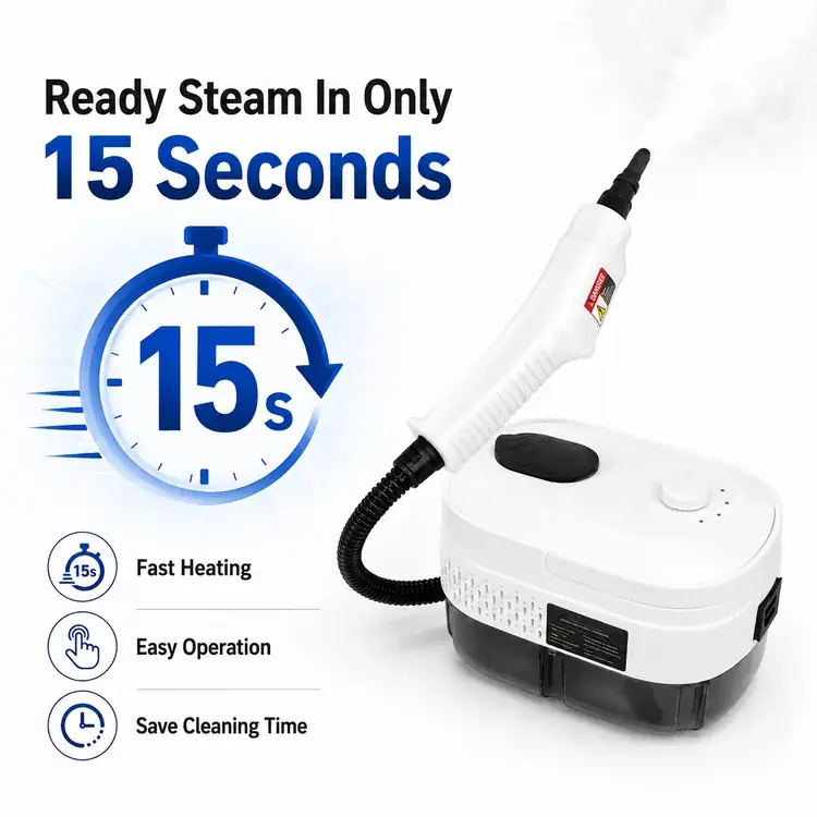 เครื่องทำความสะอาดด้วยไอน้ำแรงดันสูง 1500W ไอน้ำร้อน 100℃ เครื่องทำความสะอาดแบบพกพาอเนกประสงค์ พร้อมถังน้ำ 1400ml— 5