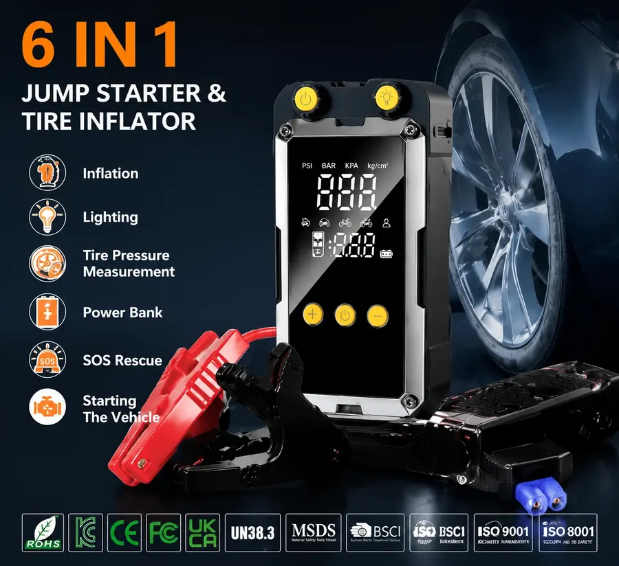 MC6659 جهاز بدء تشغيل 2000A ومضخة إطارات · ضاغط هواء رقمي 150PSI مع بنك طاقة ومصباح LED — 1