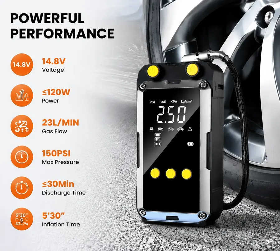 MC6659 جهاز بدء تشغيل 2000A ومضخة إطارات · ضاغط هواء رقمي 150PSI مع بنك طاقة ومصباح LED — 2