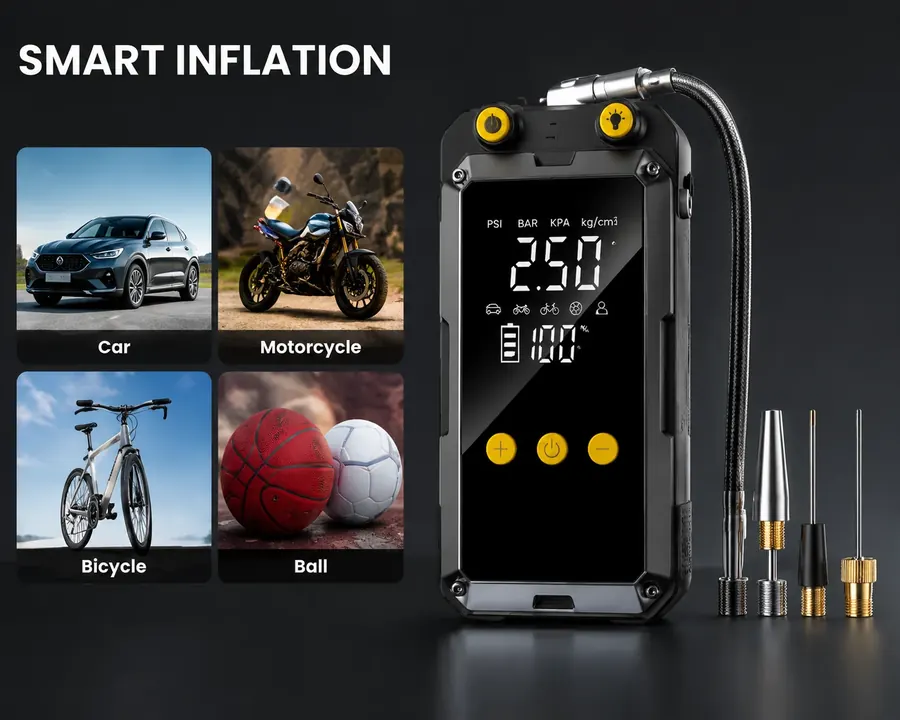 MC6659 جهاز بدء تشغيل 2000A ومضخة إطارات · ضاغط هواء رقمي 150PSI مع بنك طاقة ومصباح LED — 4