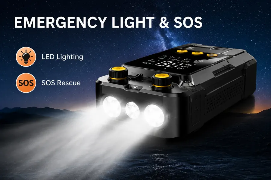 MC6659 جهاز بدء تشغيل 2000A ومضخة إطارات · ضاغط هواء رقمي 150PSI مع بنك طاقة ومصباح LED — 5